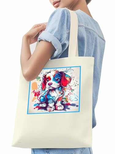Canvas Tote Bag Graffiti Dog Reusable Grocery Shopping Bag,Shoulder Tote Bags for Women Vacation Travel Work Gym3