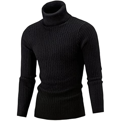 Mens Turtleneck Sweater Knit Basic Roll Sweater Slim Fit Warm Jumpers Cable Knitted Pullover Long Sleeve Casual Ribbed Turtleneck Black Cover