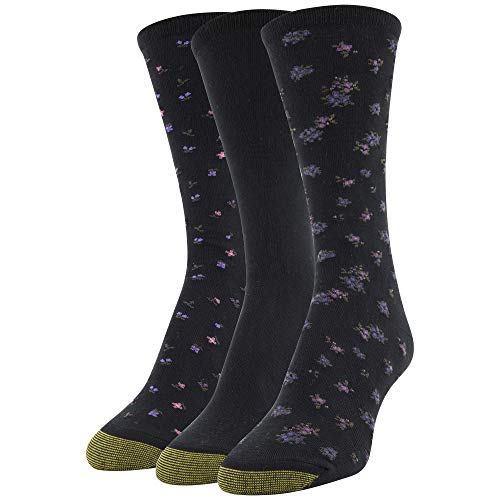 Gold Toe Women's Liberty Dress Crew Socks, 3 Pairs, black/black floral, Shoe Size: 6-9