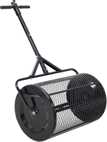 Distribuidor de turba de 91 cm - Rodillo para esparcir compost y estiércol con mango ajustable en forma de T | Esparcidor ligero de malla metálica para césped, esparcir estiércol y tierra vegetal (n
