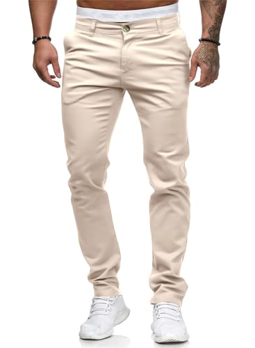 HUNGSON Pantalones vaqueros ajustados para hombre, estilo casual, teñidos, elásticos, rectos, a la moda, Beige, 36