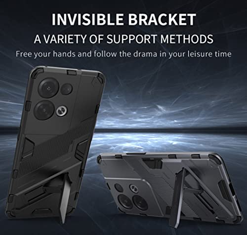 SEAHAI Case for OPPO Reno 8 Pro 5G (Reno8 Pro 5G), Ultra-thin Protective Silicone TPU Shockproof Hybrid Hard PC Back Phone Cover, with Foldable Hidden Form Bracket - Black