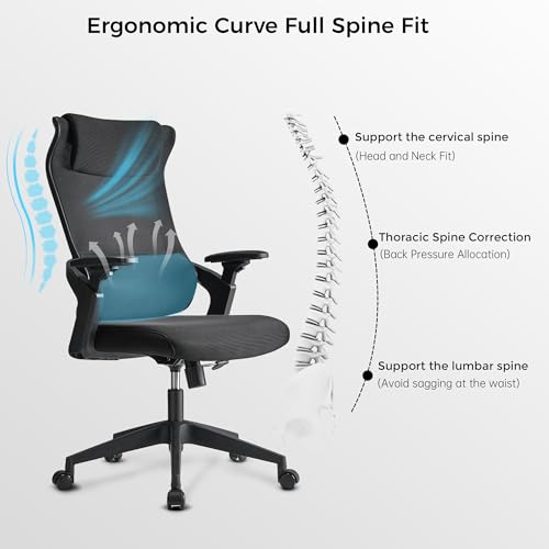 Image of EUREKA ERGONOMIC OC77 Mesh Office Chair, Ergonomic Office Chair, Home Office Desk Chairs with Oversized Headrest and 3D Armrests, Computer Desk Chair, Black