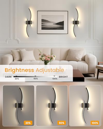 Image of NIORSUN 27.6 Inch Battery Operated Wall Sconce Set of 2, Black Modern Rechargeable Wall Lights with Remote, 3CCT Dimmable Wireless Wall Lamp for Living Room Bedroom Hallway
