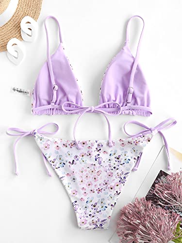 Image of ZAFUL Women's Triangle Bikini Floral String Bikini Set Two Piece Swimsuit Bathing Suits