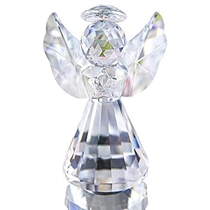 HDCRYSTALGIFTS 3inch Crystal Guardian Angel Figurine Paperweight Decor Glass Angel Statue Ornaments Art Collectible Gift for Women (Clear)