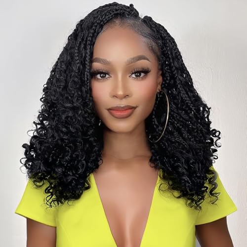 Suntefic Short Boho Braided Wigs for Black Women Glueless Double