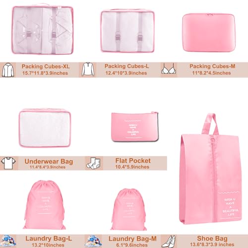 8 Set Packing Cubes for Suitcase, Packing Cubes for Carry on Suitcases, Luggage Organizer for Travel Essentials, Large Mesh Luggage Bag for Suitcases