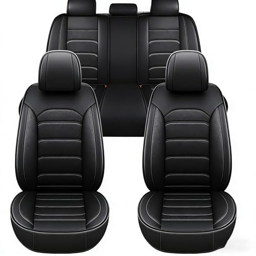 FIENZA Funda Asiento Coche para Daewo Evanda 5 Plazas Universal,Cubreasientos Piel de Napa Impermeable y Transpirable,Compatible con Airbags,Antideslizante,Fácil Instalación,Negro