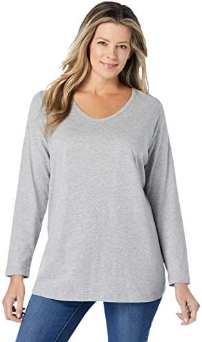 Woman Within Women’s Plus Size Perfect Long-Sleeve V-Neck Tee Shirt