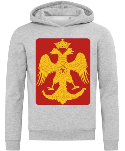 Sweat a capuche byzantine aigle rouge jaune art pull gris coton melange homme
