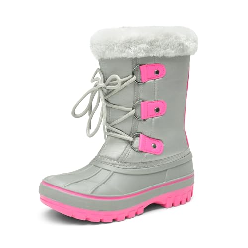 DREAM PAIRS Boys & Girls Faux Fur-Lined Winter Snow Boots for Little/Big Kids 11 Little Kid Grey/Fuchsia