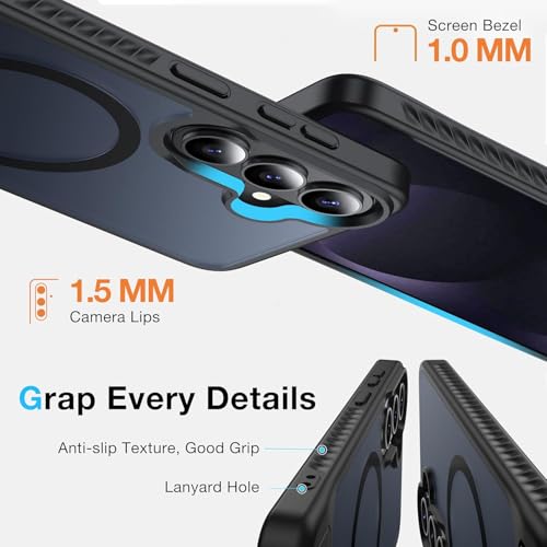 Image of Elzzi Magnetic Magsafe for Samsung Galaxy S26 Case [Compatible with MagSafe][Full Camera Protection][Built-in Invisible Kickstand] Translucent Matte Phone Back Cover-Black