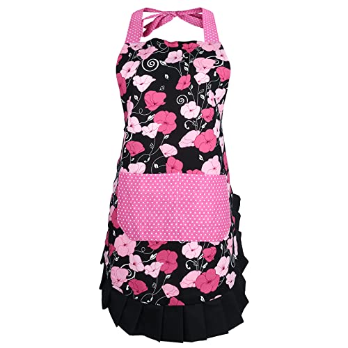 G2PLUS (Adult Women) - Cotton Apron for Women with Pockets, Extra Long Ties, Floral Apron, Perfect for Kitchen Cooking, Baking and Gardening, 29 x 21 - inch (Adult Women Aprons)