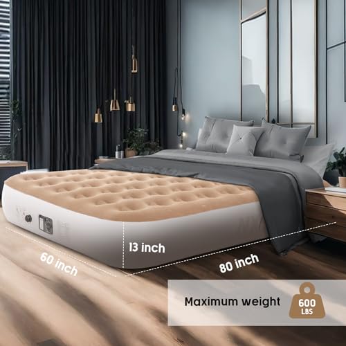 NXONE Queen Air Mattress with Built in Pump, Durable Inflatable Blow Up Mattresses with Storage Bag for Tent Camping, Travel, Home Guest Bed,13" Airbed Fast&Easy Inflation/Deflation - Thumbnail 7