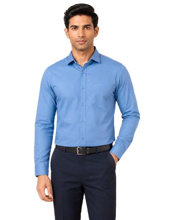 Image of Men's Solid Plain Formal Shirt | Regular Fit Full Sleeve Wrinkle Resistant Spread Collar Shirt | Office Wear, Business Wear & Casual Wear