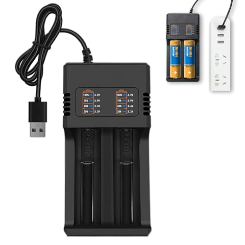 18650 USB Dual Battery Charger Universal Fast Charger for 3.6V/3.7V Li-ion Rechargeable Batteries 14500 16340 18500 18490 18350 17670 17500 22650 with USB Cable, Intelligent Charging