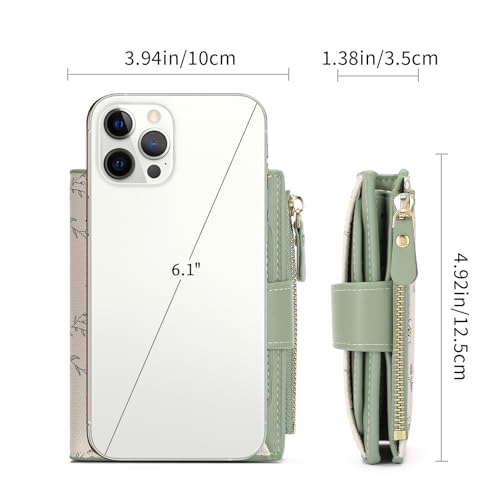 GAEKEAO Small Wallets Woman RFID Blocking Vegan Leather Bifold Floral Ladies Compact Card Holder with Zipper Pocket ID Window3