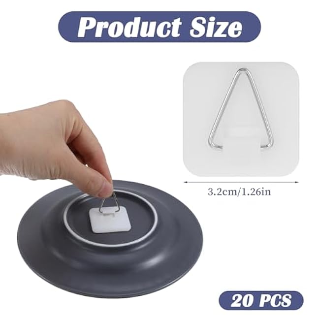 20 Pcs Plate Wall Hangers for Display, Invisible Adhesive Wall Plate Hangers Vertical Plates Holders for Display, Art, Pictures, Decorative (1.26 Inch)