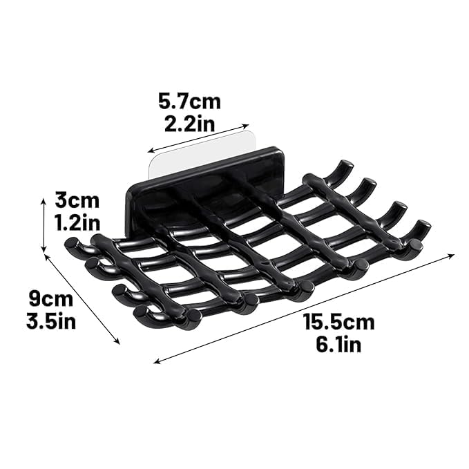 Image of Soap Holder for Bathroom Stickable | 02 Pcs Premium Soap Stand for Bathroom | Soap Stand Adhesive for Bathroom | Self Adhesive Soap Holder | Sabun Stand Black (1, Grid SOAP Box)