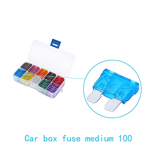 Kit de 100 fusibles automotrices de aleación de zinc, 2 A, 3 A, 5 A, 7,5 A, 10 A, 15 A, 20 A y 25 A, voltaje nominal 32 V, con caja de almacenamiento para auto y SUV, cumplimiento ROHS miniatura 2