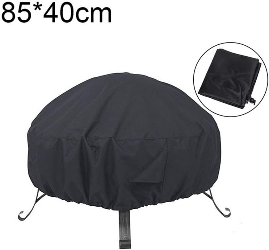 Round Polyester Patio Protector Easy Clean Outdoor Waterproof Protective Garden Black Fire Pit Cover BBQ Cooking(850x400mm)