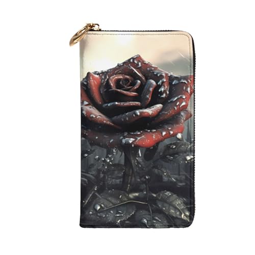 Leather Wallet - Stylish and Functional Wallet for Women with Multiple Compartments and Zipper Design Gothic Rose Prints, Black, One Size2