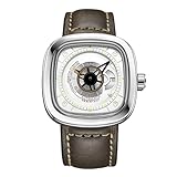 RORIOS Sport Montre Homme Mode Montre Mécanique Automatique Date Calendrier Lumineuses Cadran Bande de Cuir Sports Montres pour Homme, Brun Blanc, Sangle