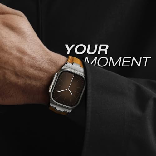 Image of Leather bands Compatible With Apple Watch Ultra Band 49mm 46mm 45mm 44mm 42mm, Superior Genuine Leather Rugged Metal Connector Durable Strap for Men iWatch Ultra3 2 1,Series 11 10 9 8 7 6 5 4 3 SE3 SE