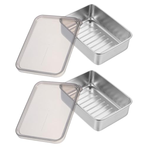 WEKADRIN Contenedor para Refrigerador de Acero Inoxidable 304, Caja para Guardar Queso y Tocino, Set 2 Piezas, Almacenamiento Hermético y Práctico para Alimentos Frescos