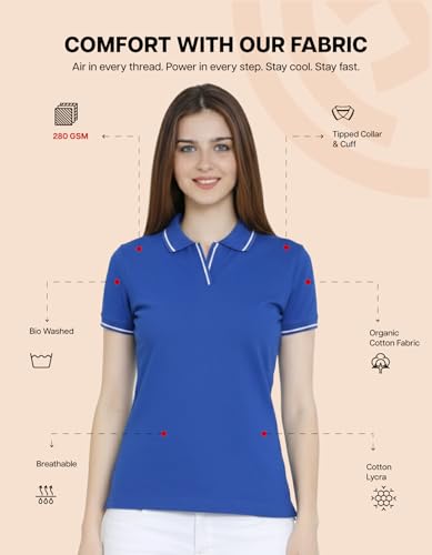 Image of Scott International Women's Cotton Polo T-Shirt | Half Sleeve Plain Collar Tee | Stylish Casual Top | Plain T-Shirt for Girls | Workwear for Office & Casual Wear