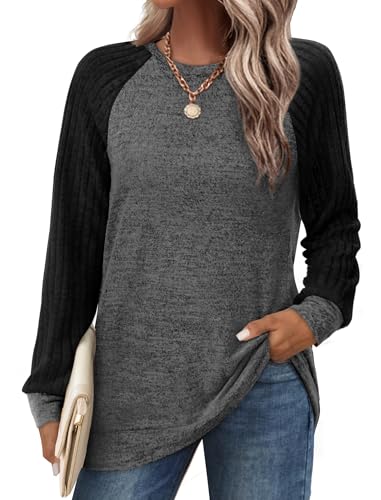 Image of Saloogoe Tunic Sweatshirts for Women Crewneck Lightweight Sweaters Raglan Long Sleeve Shirts Fall Fashion Tops 2026