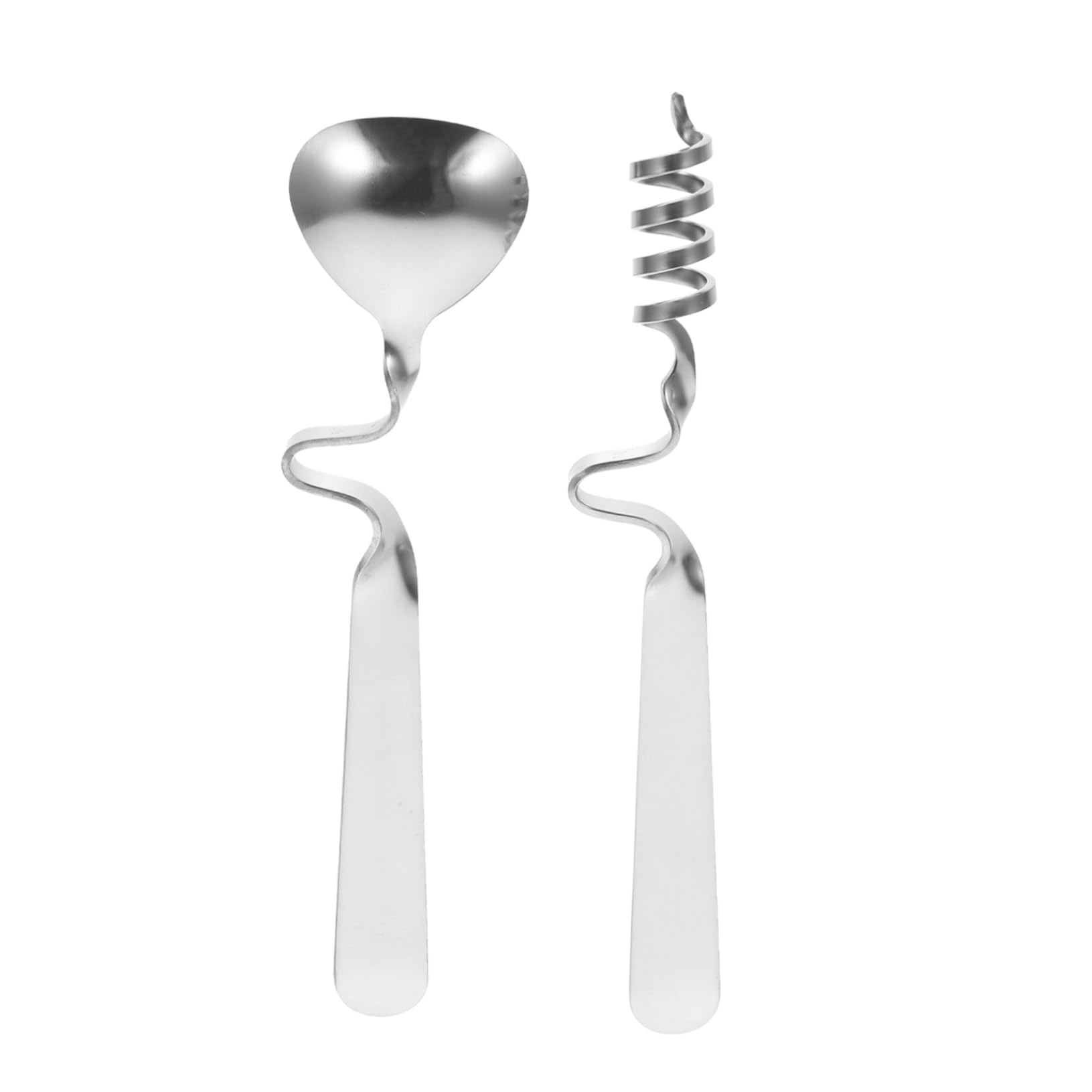 FUNOMOCYA 2pcs Stainless Steel Curving Handle Spoons for Easy Stirring Food Grade Tableware Spoons Honey and Coffee Set