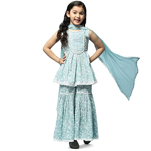 Image of BIBA Girls Cotton Gathered Kurta Garara Suit Set