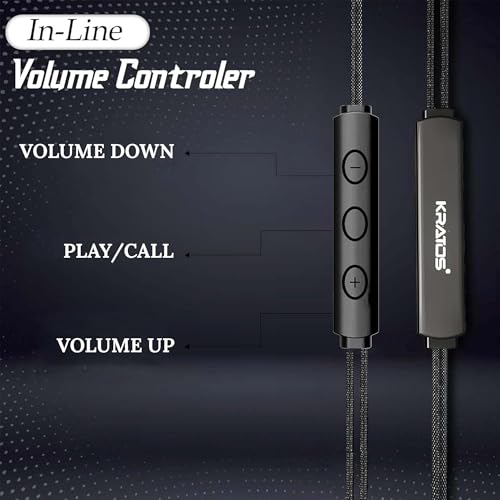 Image of Kratos Tune V4 C Type Earphones Wired, 13mm Bass Drivers Earphone, Inline Control Type c Headphones with Mic, Sweat Resistant, Comfort Fit Type c Earphone with Volume Control,Metallic c pin Earphones