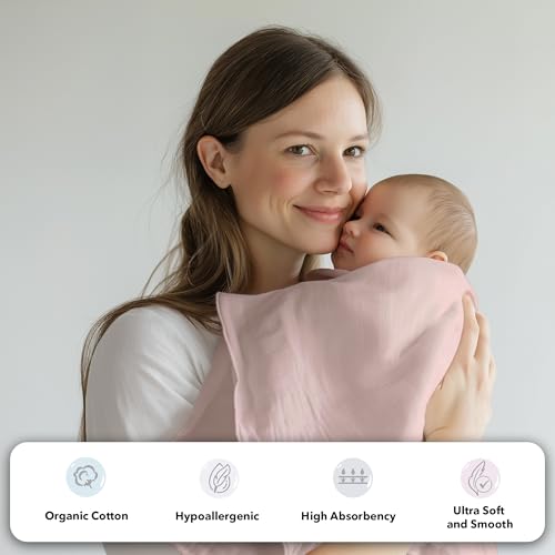 Image of The White Cradle 100% Organic Cotton Baby Swaddle Wrap, Large 112x112 cm Super Soft Muslin, 1 pc Pack, Pink