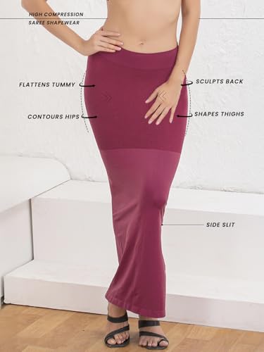 Image of Clovia Women's Petticoat Style Saree Shapewear with Side Slit in Violet