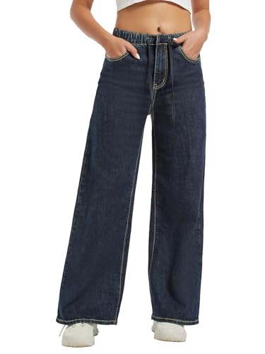 Women's Tummy Control Wide Leg Pants High Waisted Elastic Waist Drawstring Straight Leg Jeans Joggers with Pocket
