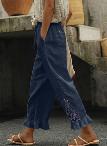 Image of Acelitt Women Casual Lightweight Drawstring Elastic Waist Pants with Pockets, S-XXL