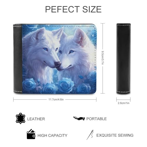 Wolf Rose Bifold Wallet PU Leather Card Cash Holder Cute Purse for Men Women2