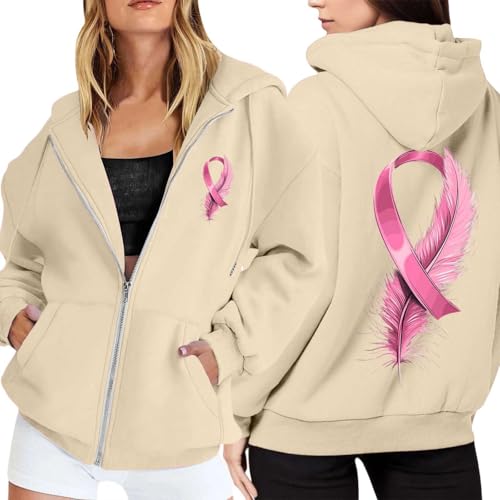 Sweat à capuche zippé ruban rose en polaire confort pour femme