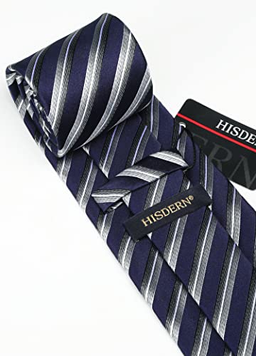 Image of HISDERN Mens Ties Set Stripe Plaid Ties for Men and Pocket Square Cufflinks Formal Silk Necktie Wedding Business