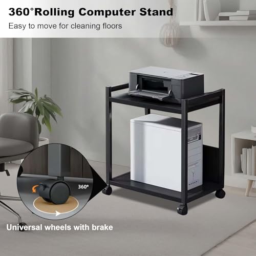 Soporte para torre de PC de 2 niveles, ajustable, con ruedas bloqueables, estructura metálica para almacenamiento bajo escritorio, ideal para gaming miniatura 5