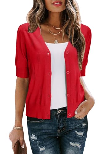 Image of Arach&Cloz Women's Lightweight Spring Summer Business Casual Cropped Short Sleeve Cardigan