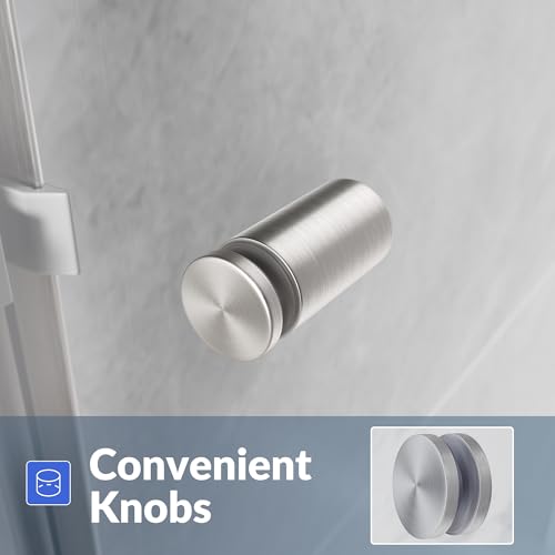 SUNNY SHOWER Semi-Frameless Shower Doors 1/4" (6mm) Glass Sliding Shower Enclosure 54" W x 72" H Shower Glass Door Brushed Nickel Finish