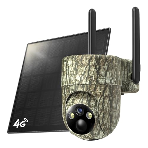 TKENPRO 4G LTE Cellular Trail Cameras, 2K Live Streaming, Built-in SIM Card, PIR Motion Activated, Night Vision, Remote Access, IP65 Solar Security Camera