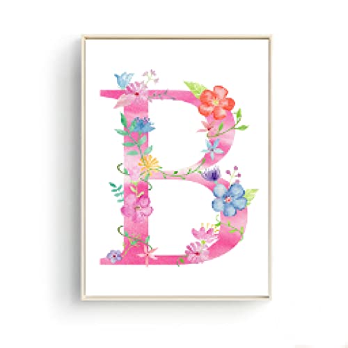 Fleurs Roses Aquarelle et Lettre B pour Cadre de Vie Enfant Tableau Toile Rose 60x80cm