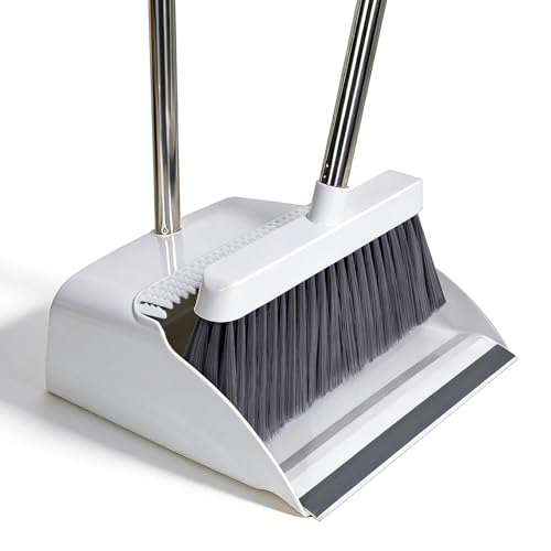 Image of OZD Dustpan and Brush Sets, Adjustable Long Handled Broom and Dustpan Set with Comb Teeth, Ideal for Pet Hair Removal, Brush and Pan Set for Home Room Kitchen Office Lobby Floor Indoor Outdoor