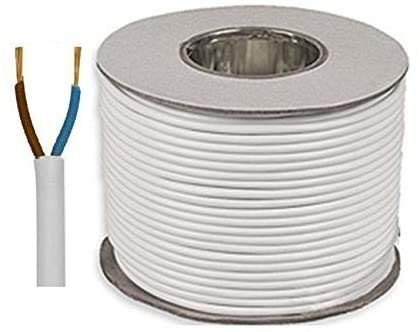 Electrical Core Round PVC Mains Electrical Cable Copper - PVC Flexible Cable Cut To Length Flex-Wire High Temperature Resistance 2 Core x 0.75 mm² 6 Amp (10 Meters, White)