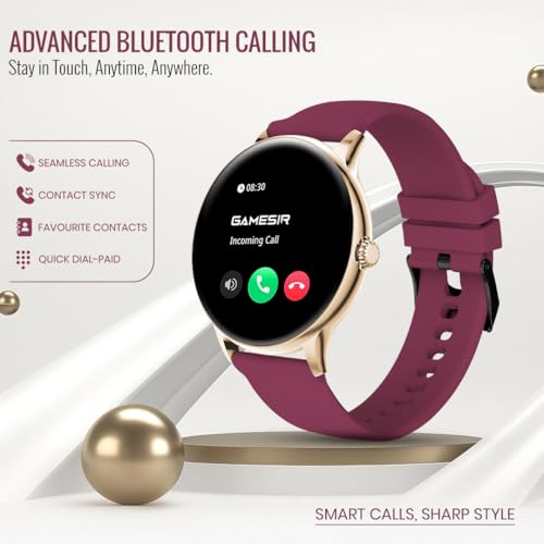 Image of GameSir Glavito Round Dial Smartwatch with 1.49 inch AMOLED Display, 100+ Sports Modes, IP67, Bluetooth Calling, Functional Crown Control, Health Tracking, 100+ Watch Faces for Men & Women (Maroon)